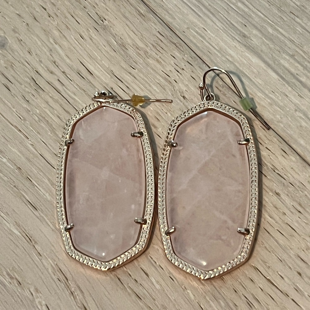 Kendra Scott Rose Quartz Stone Earrings with Rose Gold Accents